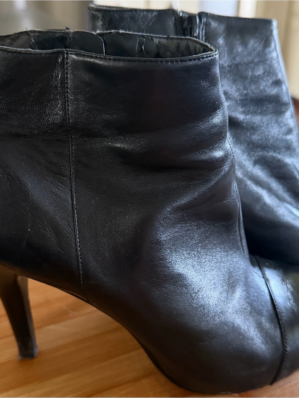 Nine West Black Leather Ankle Booties with Slim Heel